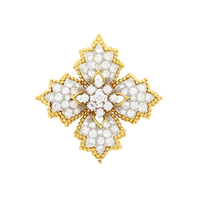 Lot 134 - Gold, Platinum and Diamond Maltese Cross Pendant Clip-Brooch