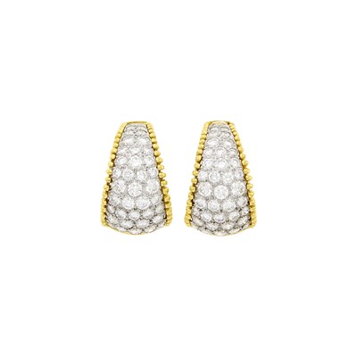Lot 132 - Pair of Two-Color Gold and Diamond Hoop Earclips
