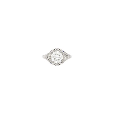 Lot 160 - Platinum, Diamond and Synthetic Sapphire Ring