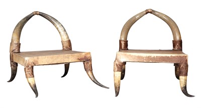 Lot 118 - Pair of French Cow Horn and Hide Low Chairs...