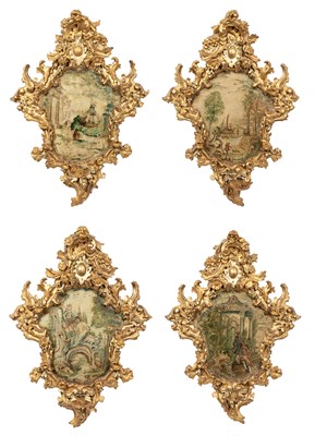 Lot 331 - Set of Four Italian Rococo Two-Tone Giltwood...
