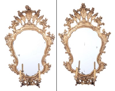 Lot 332 - Large Pair of Italian Rococo Giltwood and Gilt-...