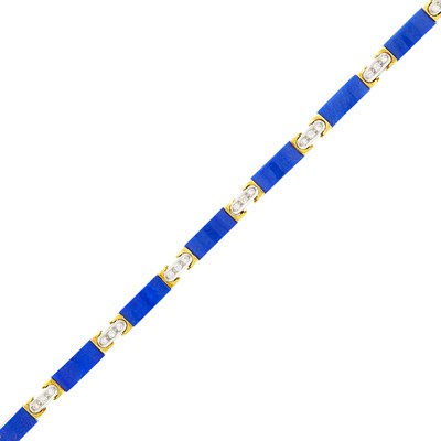 Lot 30 - Tiffany & Co. Two-Color Gold, Lapis and Diamond Bracelet