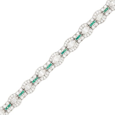Lot 81 - Platinum, Diamond and Emerald Bracelet