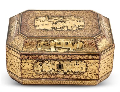 Lot 1082 - A Chinese Export Lacquered Casket Box 19th...