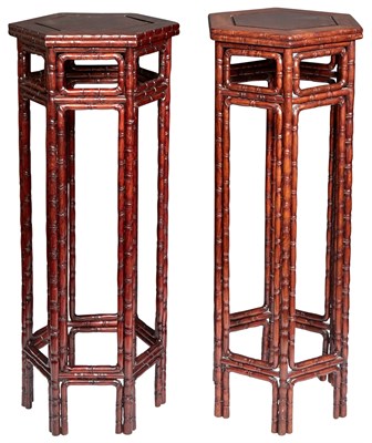 Lot 1003 - A Pair of Chinese Hardwood Hexagonal Stands...