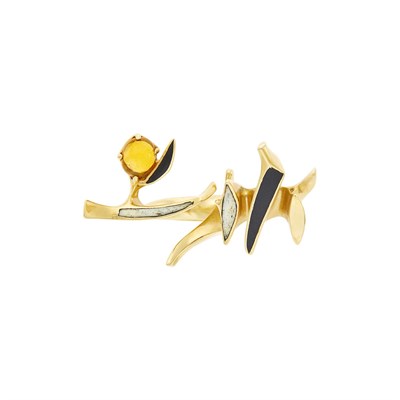 Lot 40 - Jack Rogers Hopkins Mid-Century Gold and Gem-Set Sculptural Ring