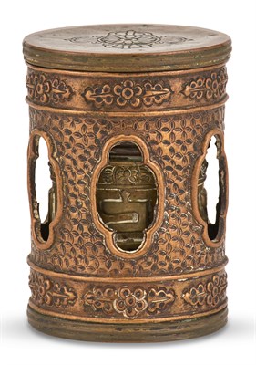 Lot 1283 - A Tibetan Copper Alloy Prayer Box and Cover...
