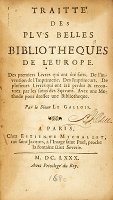 Lot 114 - [LIBRARIES] LE GALLOIS, PIERRE. Traitte des...