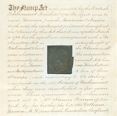 Lot 51 - [STAMP ACT] Stamp from the Stamp Act of 1765....