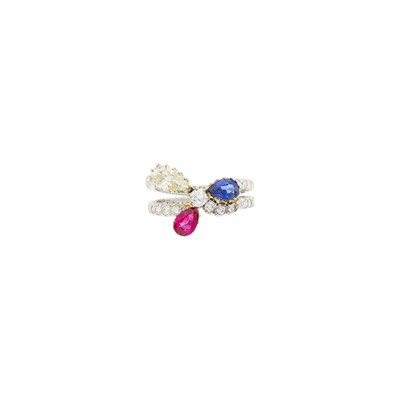 Lot 80 - Platinum, Gold, Diamond and Gem-Set Ring