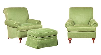 Lot 309 - Pair of Upholstered Armchairs and an Ottoman...
