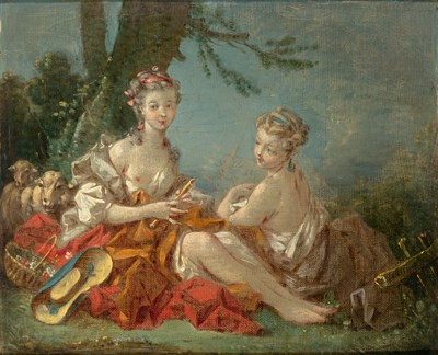 Lot 65 - Follower of Francois Boucher Two Shepherdesses...
