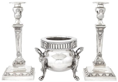 Lot 121 - Regency Sheffield Plated Wine Cooler and Pair...