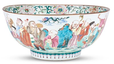 Lot 1018 - A Chinese Export Enameled Porcelain Punch Bowl...