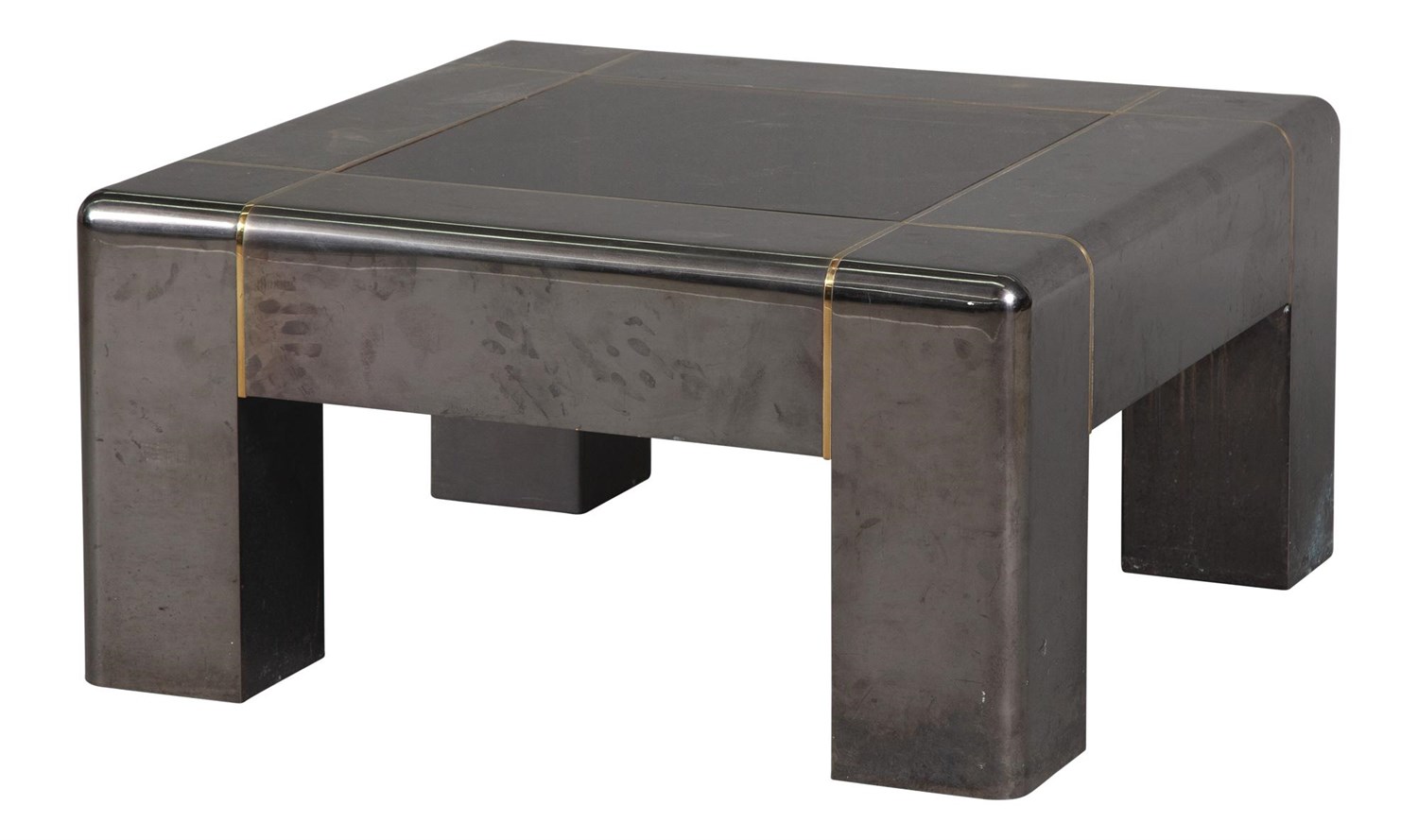 Lot 164 - Karl Springer Gun Metal, Brass and Smoky Glass Low Table