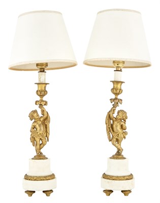 Lot 142 - Pair of Louis XVI Style Gilt-Bronze and White...