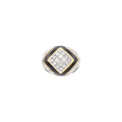 Lot 47 - Two-Color Gold, Diamond and Black Enamel Dome Ring