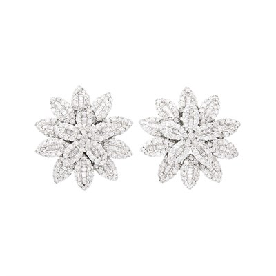 Lot 94 - Pair of White Gold and Diamond Flower Earrings