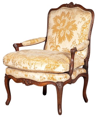 Lot 234 - Louis XV Velvet-Upholstered Beechwood Fauteuil...