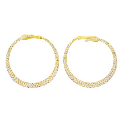 Lot 126 - Pair of Gold and Diamond Hoop Earrings