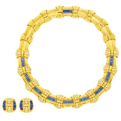 Lot 40 - Sabbadini Gold, Sapphire and Diamond Necklace and Pair of Earrings