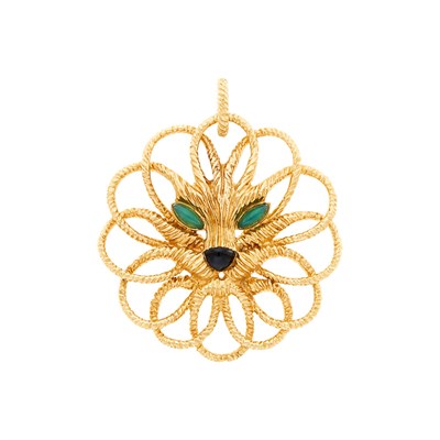 Lot 29 - Van Cleef & Arpels Gold and Green and Black Onyx Lion Pendant