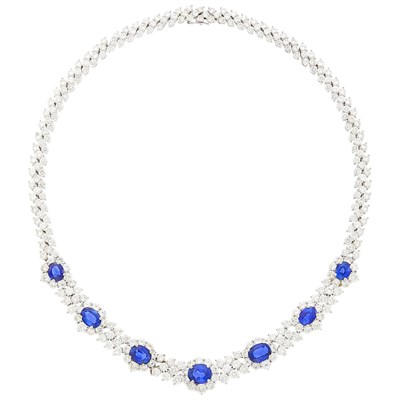 Lot 176 - White Gold, Sapphire and Diamond Necklace