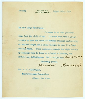 Lot 48 - ROOSEVELT, THEODORE Typed letter signed to...