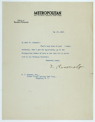 Lot 47 - ROOSEVELT, THEODORE Two Typed letters signed....