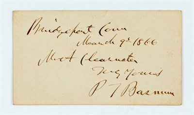 Lot 24 - BARNUM, P.[HINEAS]. T. Autograph card signed...