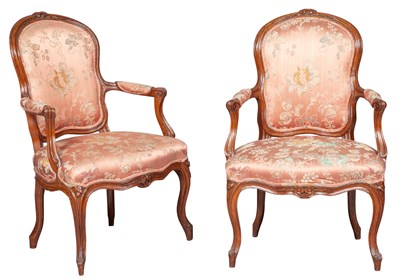 Lot 354 - Pair of Louis XV Silk-Upholstered Beechwood...