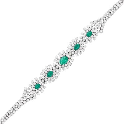 Lot 119 - White Gold, Emerald and Diamond Bracelet