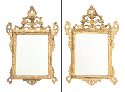 Lot 120 - Pair of Italian Rococo Giltwood Mirrors...
