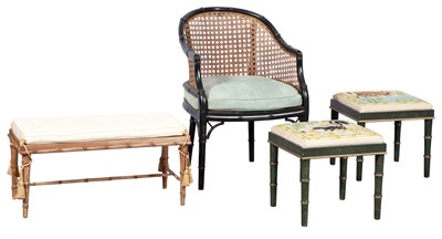 Lot 282 - Regency Style Black-Painted and Caned Faux...