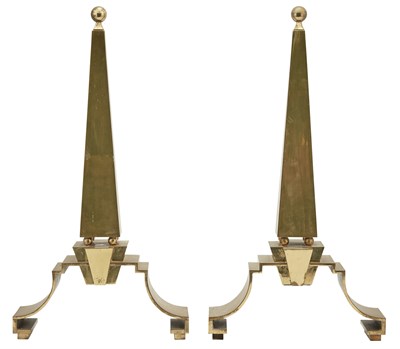 Lot 255 - Pair of Brass Obelisk-Form Chenets Height 23...