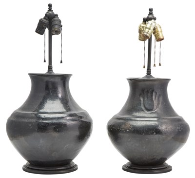 Lot 333 - Associated Pair of Blackware Pottery Vases,...