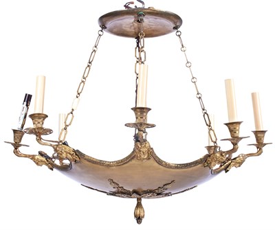 Lot 92 - Empire Style Gilt Metal Eight-Light Chandelier...
