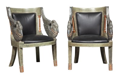 Lot 96 - Pair of Empire Style Leather-Upholstered...