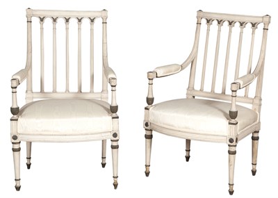 Lot 97 - Pair of Directoire Silk-Upholstered Painted...