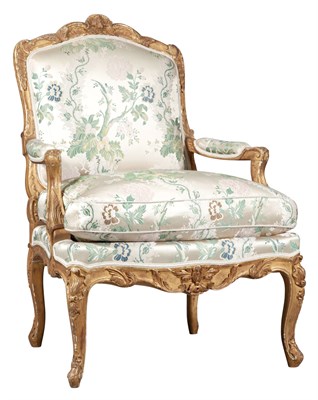 Lot 374 - Régence Style Silk-Upholstered Giltwood...