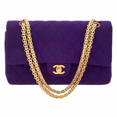 Lot 186 - Chanel Purple Quilted Cotton Double Flap Bag