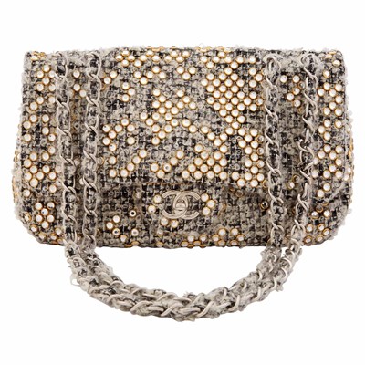 Lot 184 - Chanel Wool Tweed and Swarovski Crystal Flap Bag