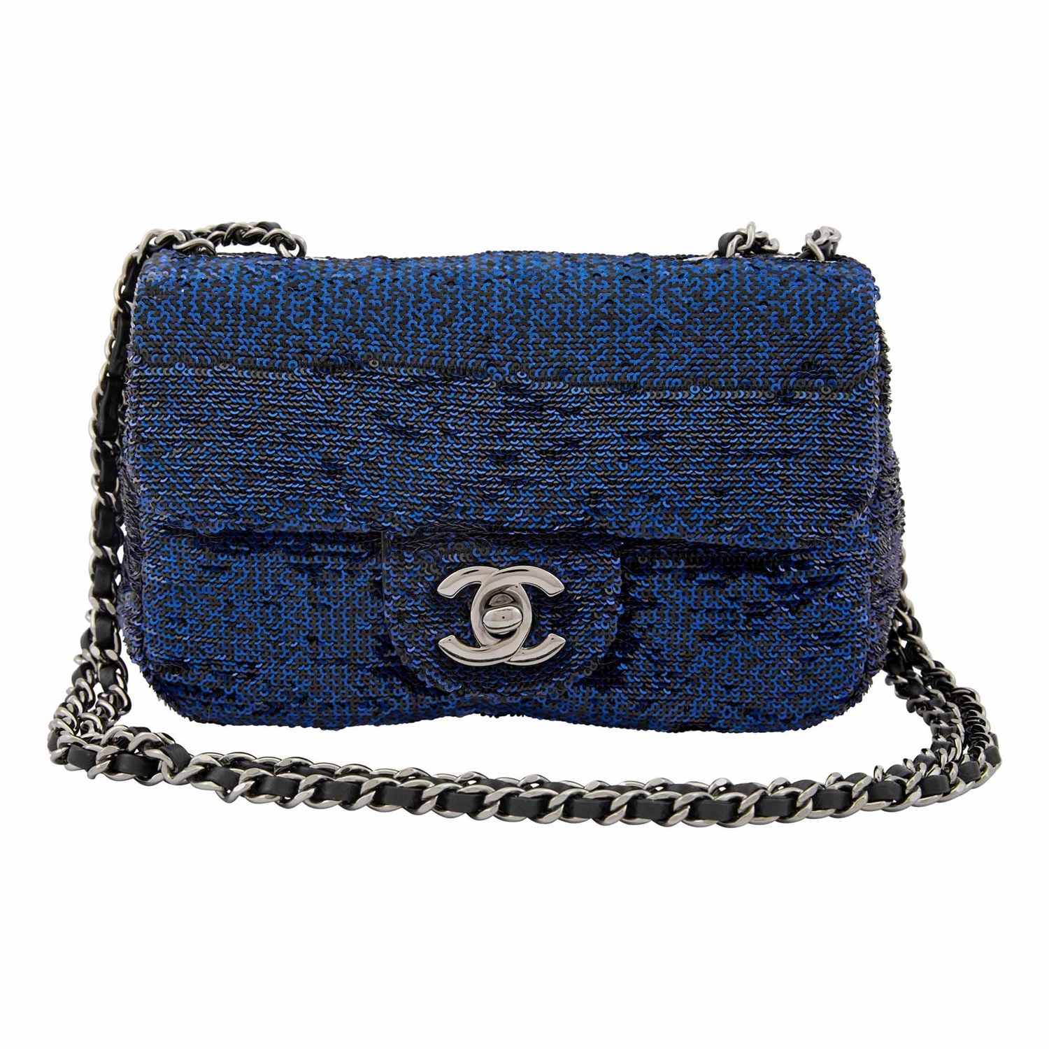 Lot 185 - Chanel Navy and Black Sequin 'Moonlight on the Water' Extra Mini Flap Bag