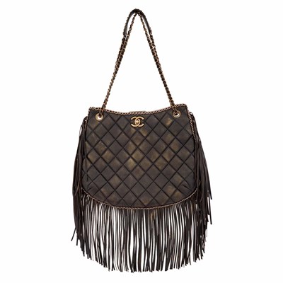 Lot 182 - Chanel Black Quilted Distressed Calfskin 'Into The Fringe' Hobo Bag