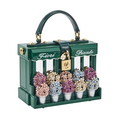 Lot 176 - Dolce & Gabbana Green Enamel and Leather 'Fiori Piante' Dolce Box Bag