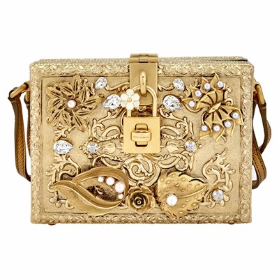 Lot 137 - Dolce & Gabbana Embellished Gilt, Imitation Pearl and Rhinestone Box Bag