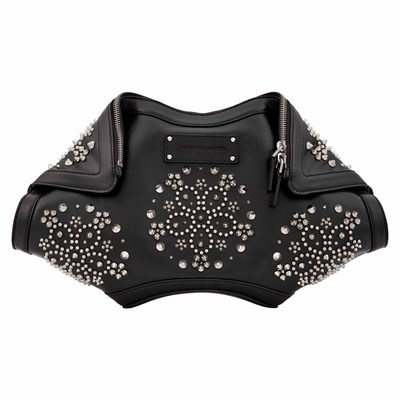 Lot 180 - Alexander McQueen Black Leather Studded 'De Manta' Clutch