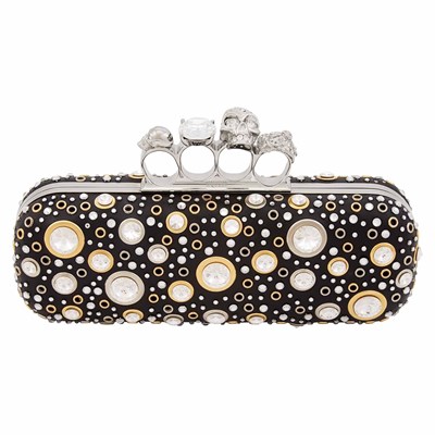 Lot 179 - Alexander McQueen Black Leather and Rhinestone Knuckle Box Clutch