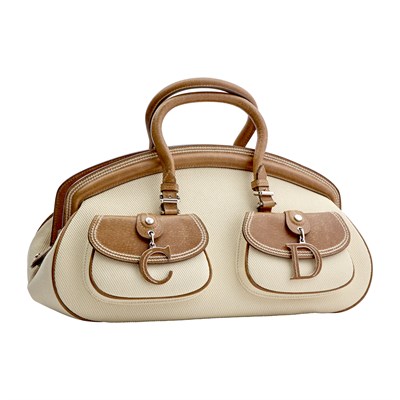 Lot 178 - Christian Dior Linen and Brown Leather Bag